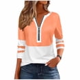 thumbnail image 3 of Fengqque Women's Long Sleeve Shirts Zipper Tops Tunics Casual Round Neck Tees Blouses Orange XXXL, 3 of 6