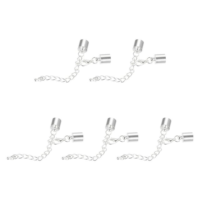 Unique Bargains 10Sets 8mm Leather Cord End Caps with Lobster Clasps & Extender Chain for DIY, Silver Tone