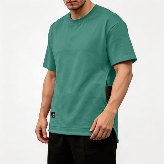 Cmfcve Men's Oversized Cotton T-Shirts Loose Fit Tee Short Sleeve 2026 Summer Casual Tops with Side Slit Hem