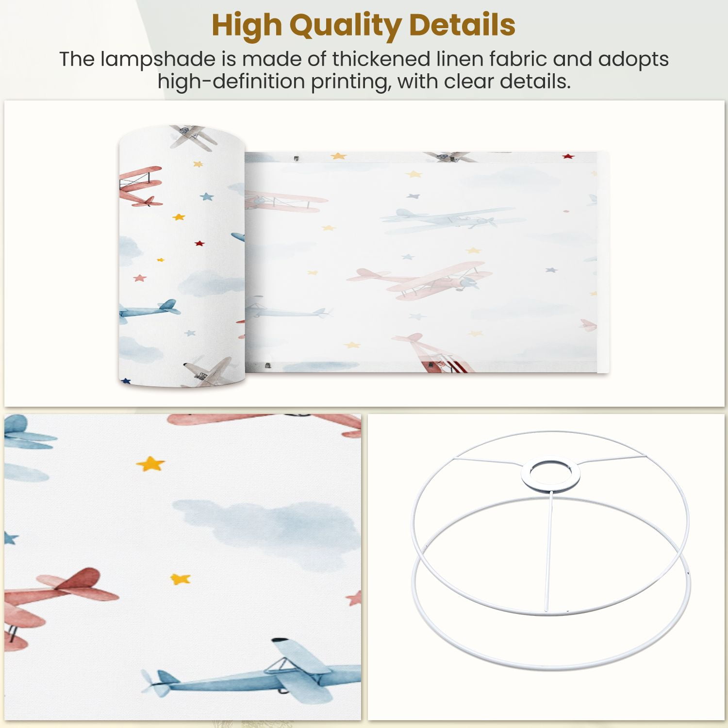 Boho Linen Drum Lampshades Cute kids watercolor for boy balloon airplanes 13"x13"x10" Light Shade for Table Lamps Floor Lamp Shades Lampshade Replacement Assembly Required