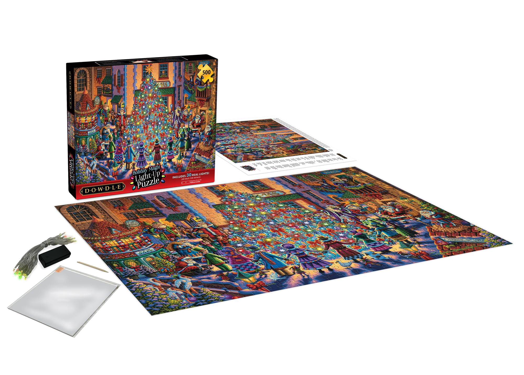 Ceaco Dowdle Spirit of Christmas Holiday Magic Light Up 500-Piece Interlocking Jigsaw Puzzle for Adults Ages 14+