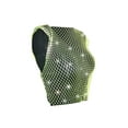 thumbnail image 3 of Qmyliery Ladies Mesh Midriff-baring Tops, Women Leisure Style Rhinestone Decoration Round Collar Sleeveless Hollow Perspective Tank Top,XS/S/M/L, 3 of 5