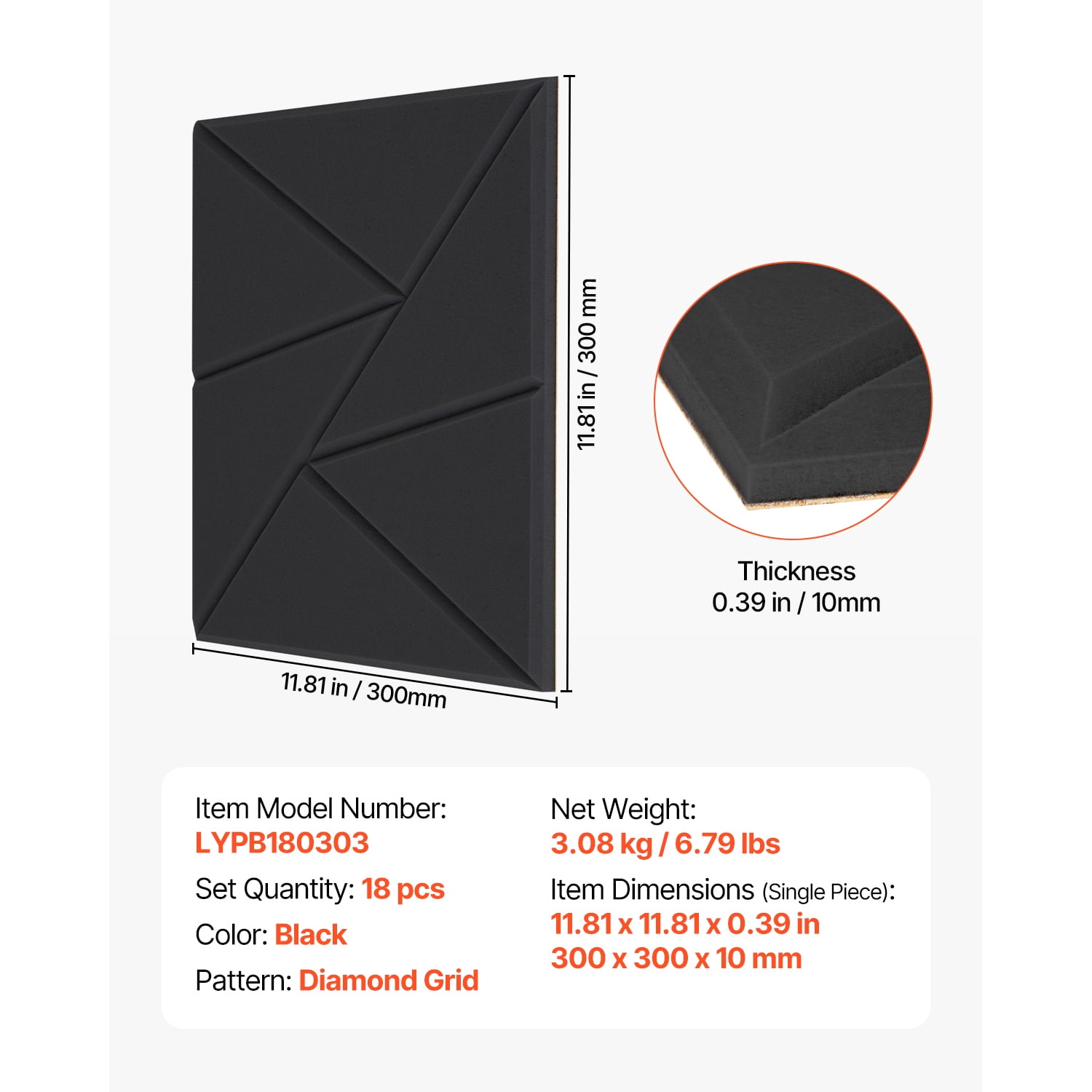 KFFKFF Set of 18 Acoustic Panels with Stick-On Backing, Measuring 11.8 x 11.8 x 0.4 inches, Sound Dampening Foam Panels, Made from Dense Polyester Fiber, Ideal for Homes, Studios, Offices, Theaters