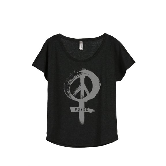 Thread Tank Power Sign Women's Relaxed Slouchy Dolman T-Shirt Tee Heather Black Small