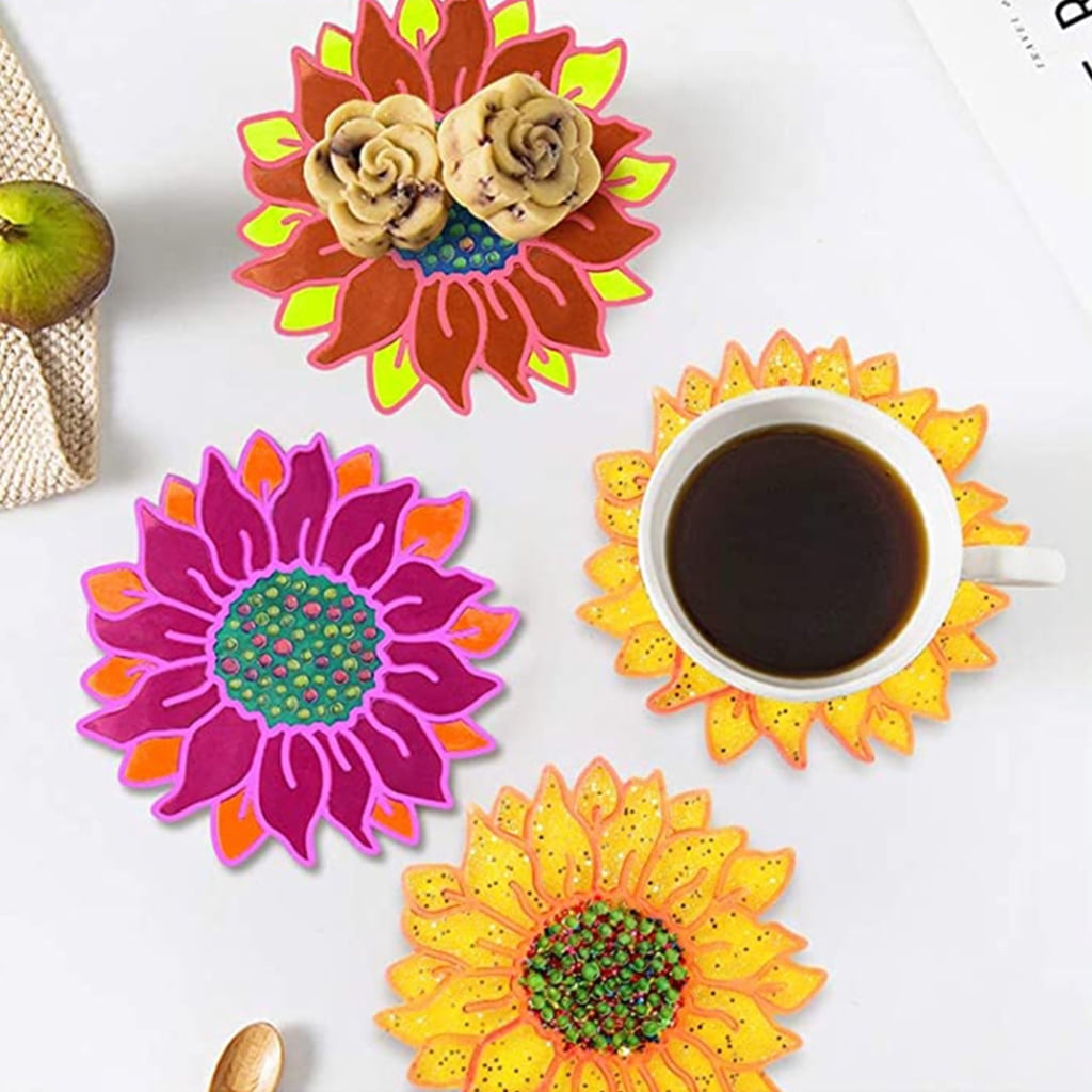 WINDLAND 5 Pcs for Sun Flower Tray Epoxy Resin Mold DIY Serving Plate Casting Silicone Mo