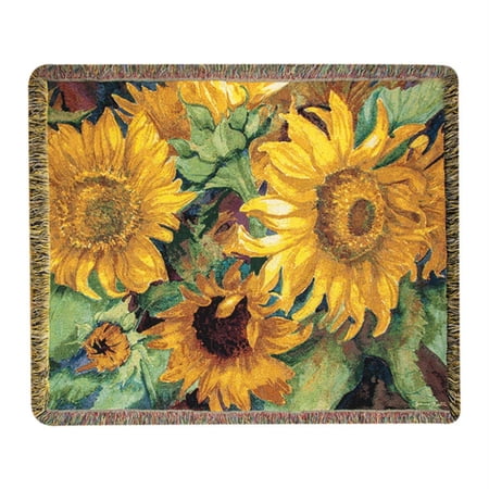 CC Home Furnishings Yellow and Green Sunny Faces Throw Blanket with Fringe Border 60 X 50