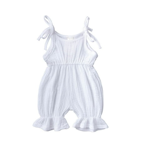 

Odeerbi Toddler Girls Cotton Linen Bodysuit Layette Onesies Fashion Cute Solid Color Ruffles Frenulum Jumpsuit Romper White
