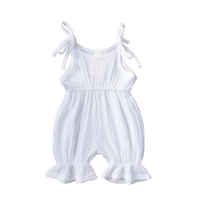 Yuyuzo Infant Baby Girl Clothes Newborn Cotton Linen Strap Ruffle Jumpsuit Spring Fall Solid Color Romper
