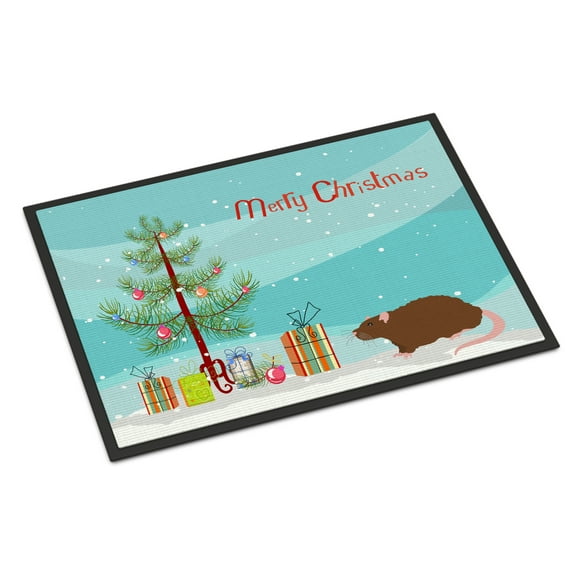 Carolines Treasures CK4474MAT Rex Rat Merry Christmas Door Mat Indoor Rug or Outdoor Welcome Mat 18x27 Doormat  27"L x