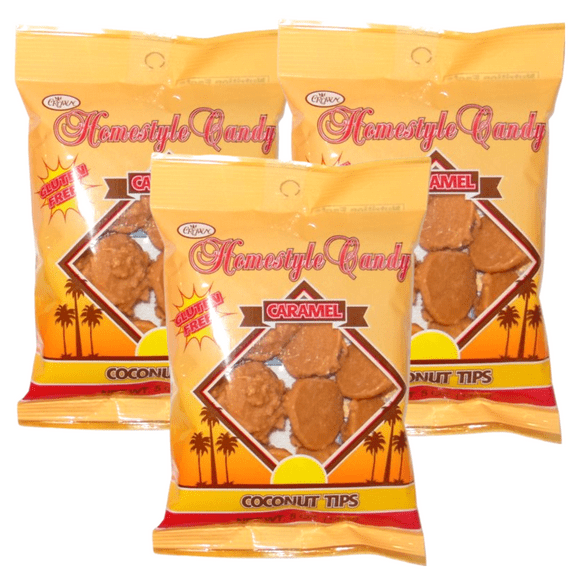 Crown Homestyle Candy Caramel Coconut Tips Gluten Free Snacks Party Favors Treats Stocking Stuffer Gifts on Birthday Halloween Christmas Thanksgiving, 5oz - Pack of 3