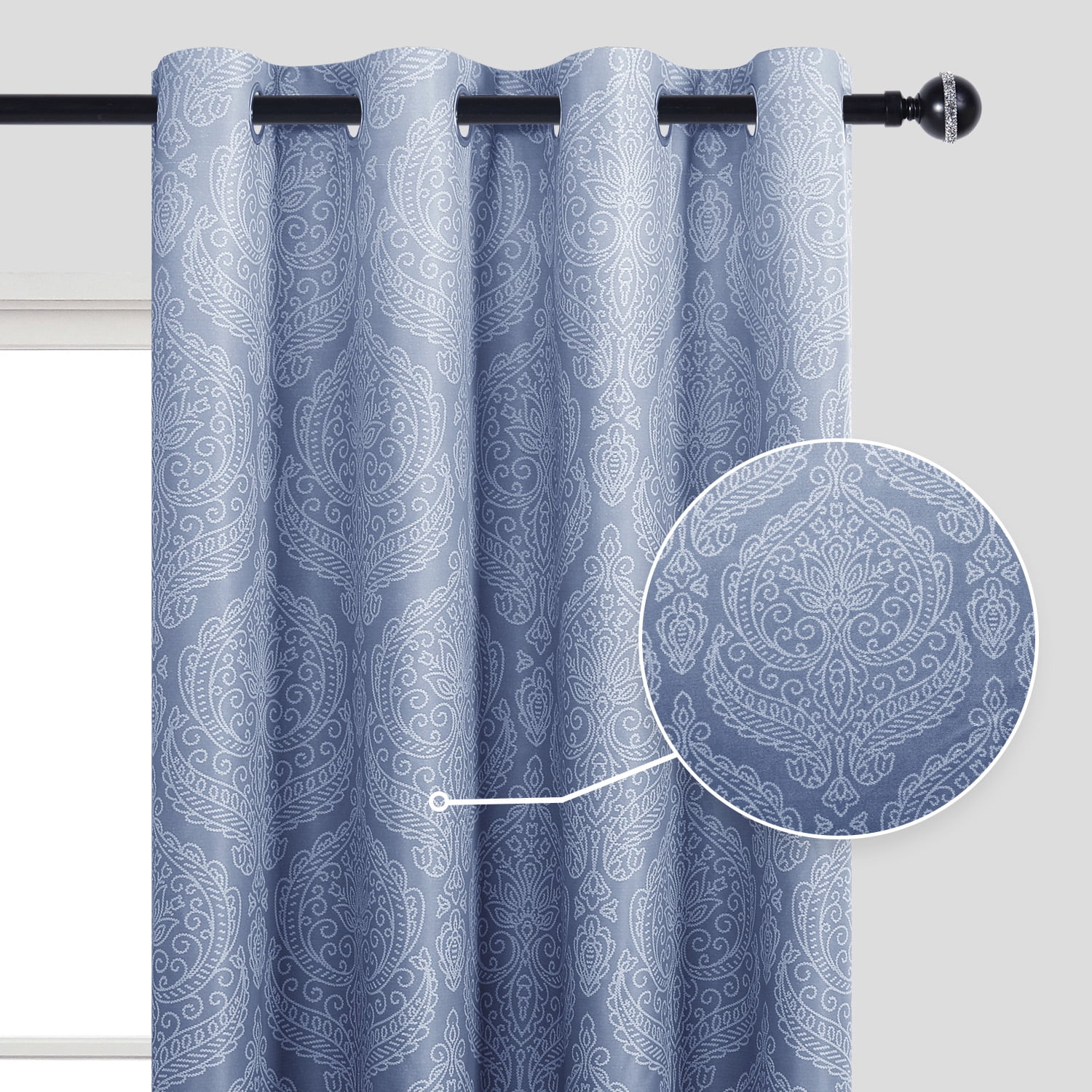 JIUZHEN Ombre Blackout Curtains - Grommet Top Gradient Damask Pattern Thermal Insulated Drapes for Living Room and Bedroom, Set of 2 Panels, 52 x 63 Inch Length, Navy