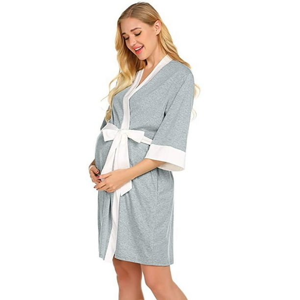 Pijama de lactancia premamá - Color liso, poliéster, ropa para el posparto/hogar/lactancia, para todas las estaciones