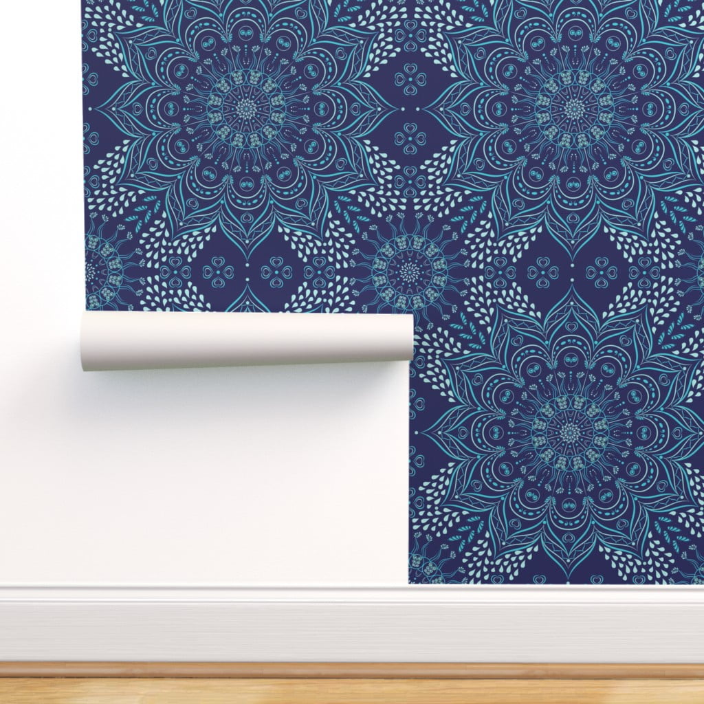 Removable Water-Activated Wallpaper Bohemian Mandala Doodles Geo Floral