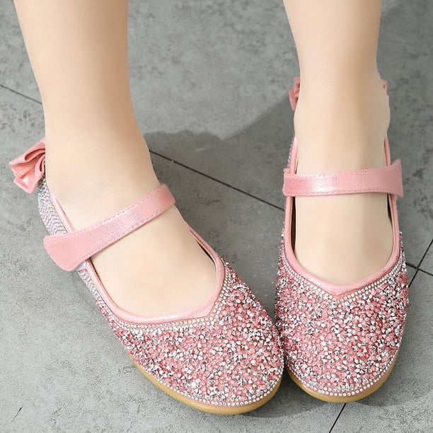 Zapatos de niña, zapatos de princesa, zapatos de primavera y otoño, zapatos planos de suela blanda, zapatos de baile de rendimiento con diamantes brillantes para niñas, zapatos de cuero para niñas
