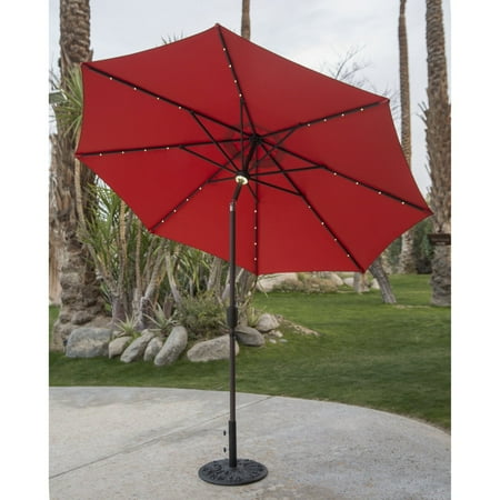 9' Auto Tilt Market Umbrella - Coral Coast 9 ft. Steel Solar Lighted Push Button Tilt Patio Umbrella