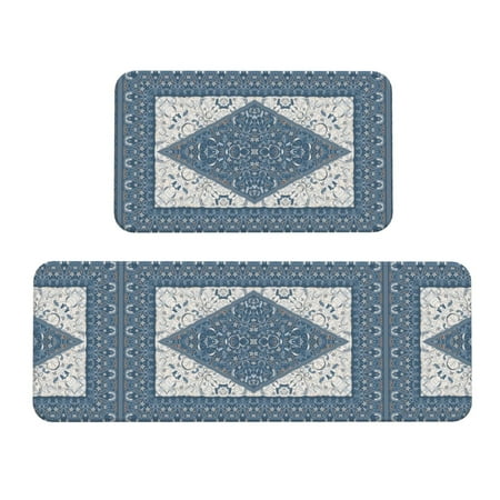 

Noewx Vintage Persian Colored Blue Kitchen Mat 2PCS Kitchen Rugs Cushioned Anti Fatigue Non Skid Waterproof Floor Mats for Home Office Sink Laundry Desk