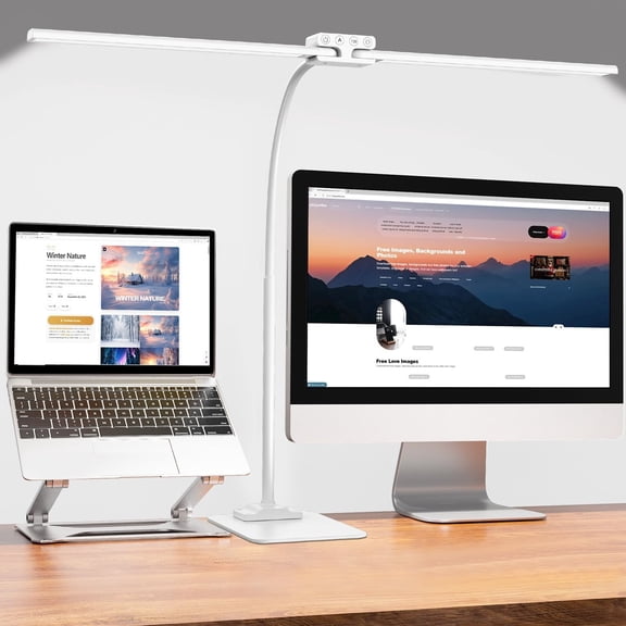 24W 31.5IN Architect Double Head Desk Lamps for Home Office,Dimmable & 6 Color Modes Extra Bright Modern Table lamp with Base,Overhead Computer Lighting for Workbench Monitor