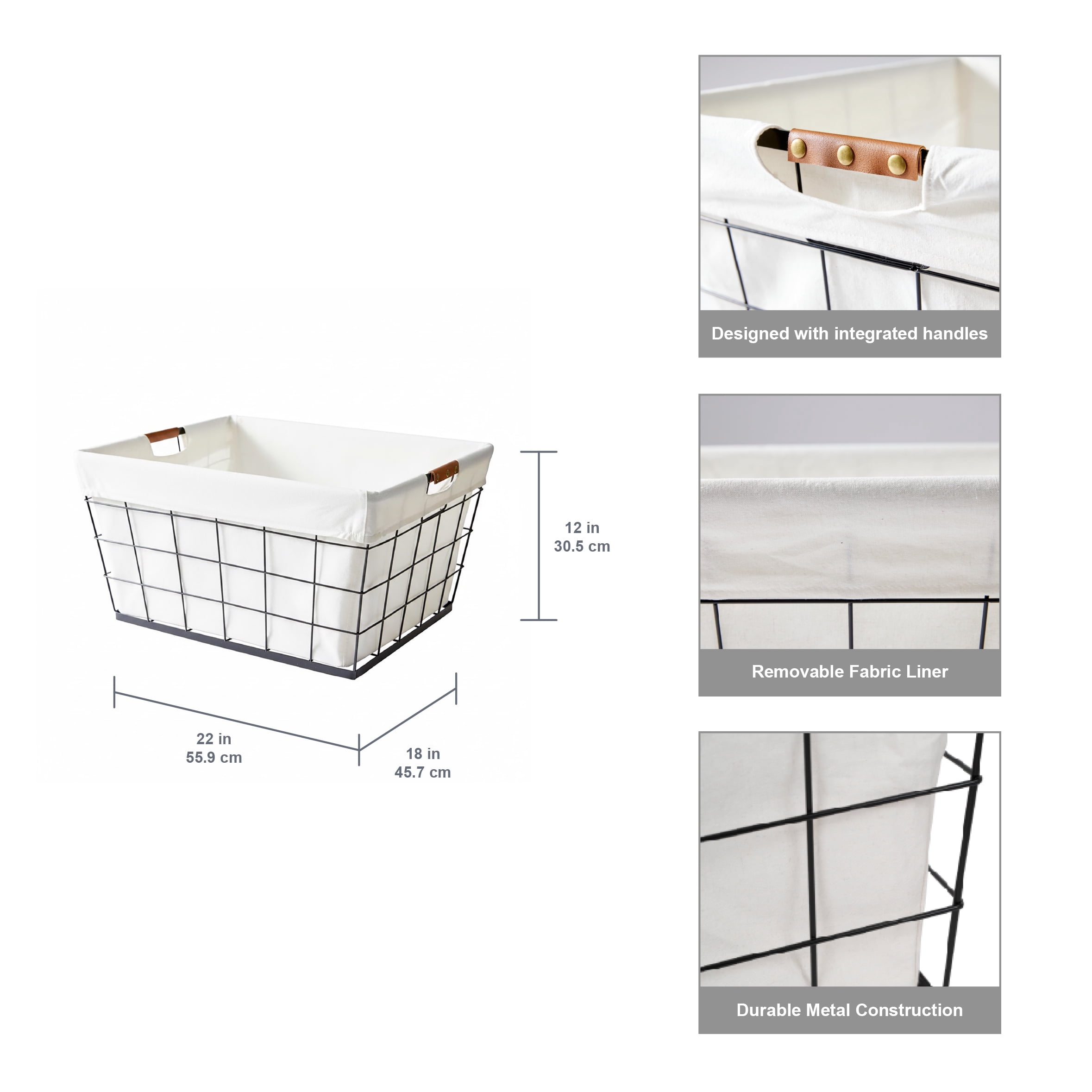 (2 pack) Better Homes & Gardens 60L Rectangular Steel Laundry Basket, Black & Natural, Adult