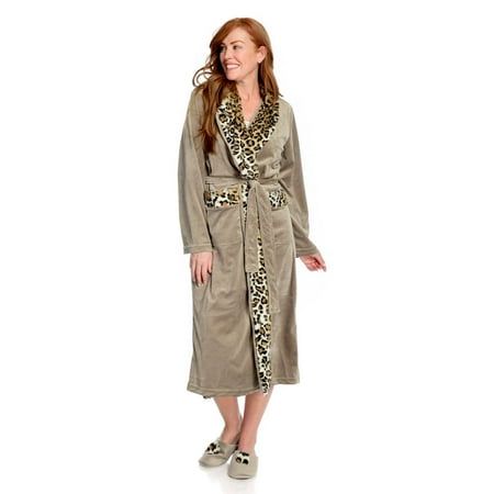 

North Shore Living Velvet & Faux Fur Long Sleeve Shawl Collar 2-Pocket Midi Robe