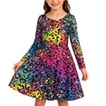 thumbnail image 2 of Lullu Girls Leopard Dress Fall Casual Long Sleeve Midi A Line Dress for Kids, Sizes 3-14, 2 of 4