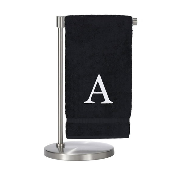 Monogrammed Bath Towel, Personalized Gift, Set of 2- White Block Letter Embroidered Towel - Extra Absorbent 100% Turkish Cotton - Soft Terry Finish - Initial A Black