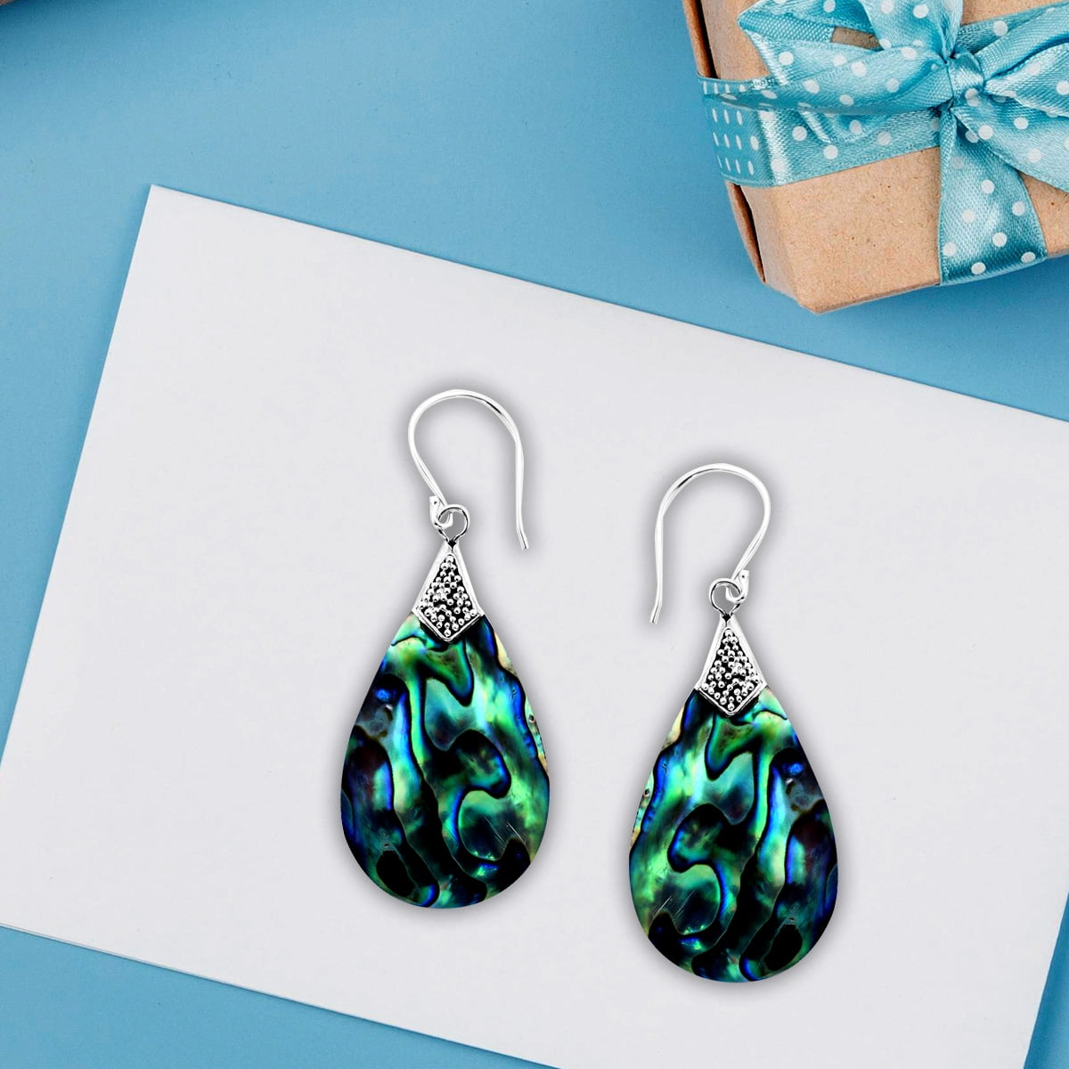 Abalone Shell Dangle Earrings for Women Sterling Silver 925 - Unique Vintage Beach Boho Earrings - Costume Jewelry Anniversary Engagement Birthday Christmas Gifts for Her
