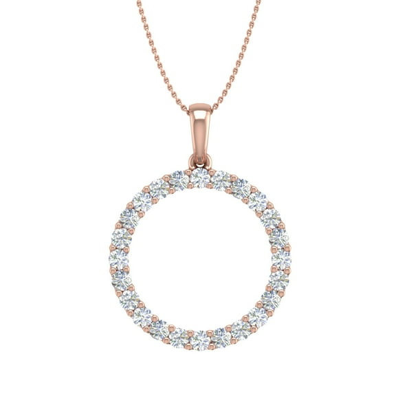 1/2 Carat Diamond Circle Pendant Necklace in 14K Rose Gold (Silver Chain Included) - IGI Certified (SI1-SI2 Clarity)