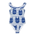 thumbnail image 3 of Girls Ruffle One Piece Swimsuit, Stretchy Fabric for Beach & Pool Activities Cute Cat Faces in Blue, 3 of 8