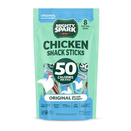 Mighty Spark Original Sea Salt & Pepper Chicken Snack Sticks, 8 oz, 8 Count Bag