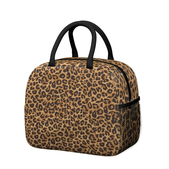 Womens Brown and Black Leopard Print Lunch Box for Work,Insulated Lunch Bag for Women,Loncheras Para Mujer,Leakproof Adult Lunch Bag for Work,Beach,Travel,Picnic,Camping