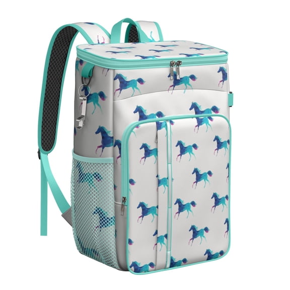 Cute Pony Pattern Backpack Cooler, Retro Rainbow Design Insulated Lunch Backpack, Leakproof Waterproof Cooler Bag for Kids, Students, Travel