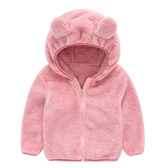 Zwiiyzr Toddler Knit Sweater Baby Boys Girls Solid Plush Cute Bear Ears Hoodie Thick Coat Jacket Fall Winter Sweater Infant Kids Children Baby Clothes Pink