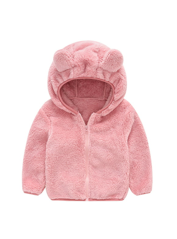 XMMSWDLA Deals Clearance Baby Outerwear Toddler Baby Boy Winter Jacket Cotton Windproof Warm Winter Coats Cute Hooded Jacket Plush Cute Bear Ears