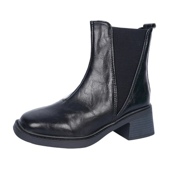 Wensltd Women Square Toe Ankle Boots Low Heel Solid Color Fashion Wide With Black Wedge Booties