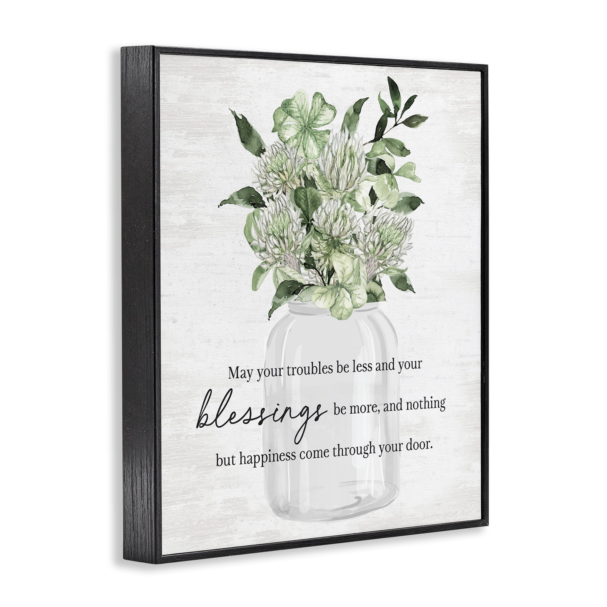 Stupell Industries Lucky Clover Blessing Botanical & Floral Painting Black Framed Art Print Wall Art, 16 x 20