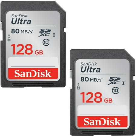 2 Pack of Sandisk Ultra SDXC 128GB UHS Class 10 Memory Card, Up to 80MB/s Read Speed (SDSDUNC-128G-AN6IN)