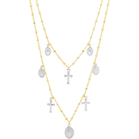 Lesa Michele Cubic Zirconia 18kt Gold Two-Tone Sterling Silver Religious Cross Necklace