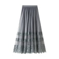 thumbnail image 5 of new lace long skirt for women spring and summer new high waist lace splicing tulle pleated A-line mid-length skirt for women-Gray-One Size, 5 of 7