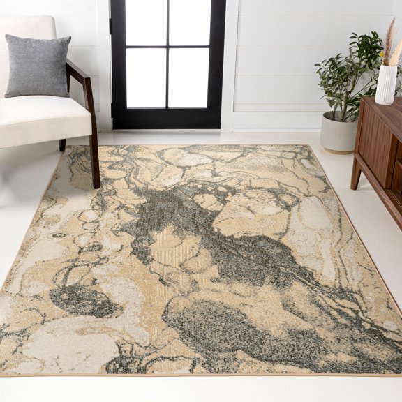 JONATHAN Y CONTEMPORARY POP 3 x 5 Area Rug, Marmo Abstract Marbled - Gold/Gray, CTP201C-3