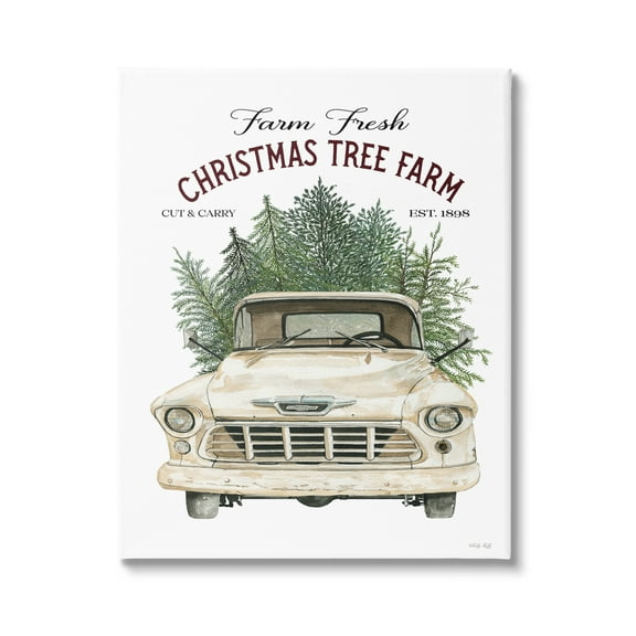 Christmas Tree Farm Vintage Car Holiday Signage Transportation Graphic Art Gallery-Wrapped Canvas Print Wall Art