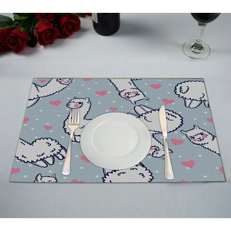 

ECZJNT Cute Alpacas Hearts Placemat Table Mat Cup Mat 12x18 inch Set of 2