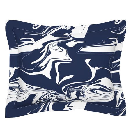 Navy Marble Water Marbled Watercolor Abstract Modern Pillow Sham by Roostery