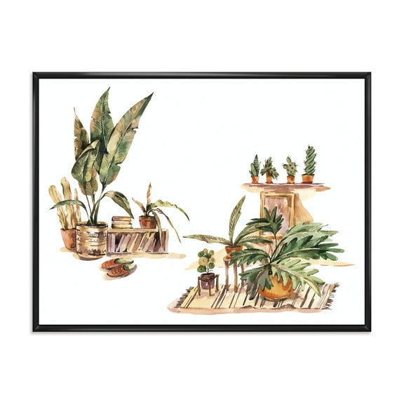 Designart 'Indoor House Plants Urban Jungle in Flowerpots III' Traditional Framed Canvas Wall Art Print