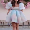 thumbnail image 4 of Women Puff Sleeve Tulle Tutu Princess Dress Square Neck Ruffle Mesh Wedding Party Prom Fairy Summer Mini Dres, 4 of 8