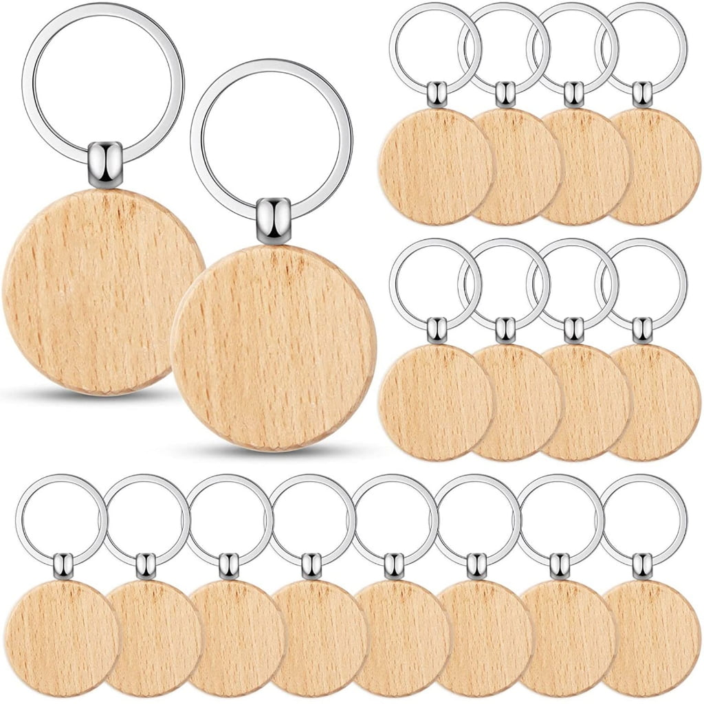 Oasiva 50Pcs Blank Wooden Keychain Set, Unfinished Wood Pieces with Key Rings Wood Key Ring Key Tags DIY Supplies for Craft
