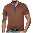 thumbnail image 1 of European Color Blocked Button Open Neck Men's Trendy Comfortable Loose Casual Business Short Sleeve T-Shirt, 1 of 6