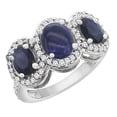 thumbnail image 1 of 14K White Gold Natural Lapis & Quality Blue Sapphire 3-stone Mothers Ring Oval Diamond Accent, size 5, 1 of 2