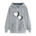 thumbnail image 2 of Women Hearts Print Hoodie with Pocket Valentines Day Outfits Drawstring Pullover Hooded Casual Sweatshirt Tops (L, Gray), 2 of 4