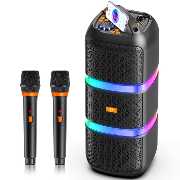 Restored Karaoke Machine, Bluetooth Speaker for Home Party Karaoke, Karaoke Speaker with 2 Wireless Mics (Refurbished)