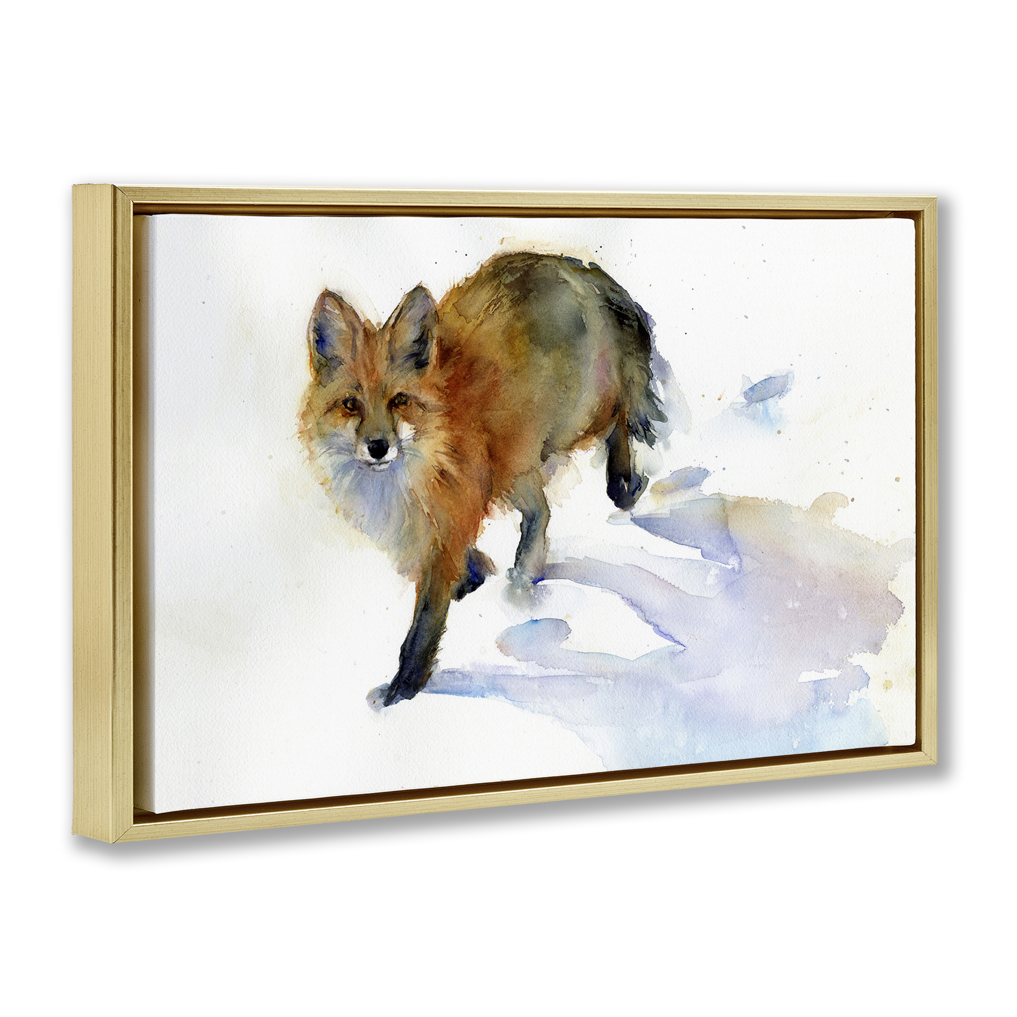 Stupell Industries Stepping Fox in Snow Animals & Insects Painting Gold Floater Framed Canvas Art Print Wall Art, 31 x 21